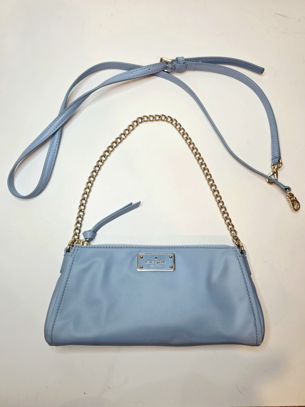 Kate Spade Convertible Crossbody Nylon Purse Baby Blue Baguette Demi Pochette - Picture 4 of 16